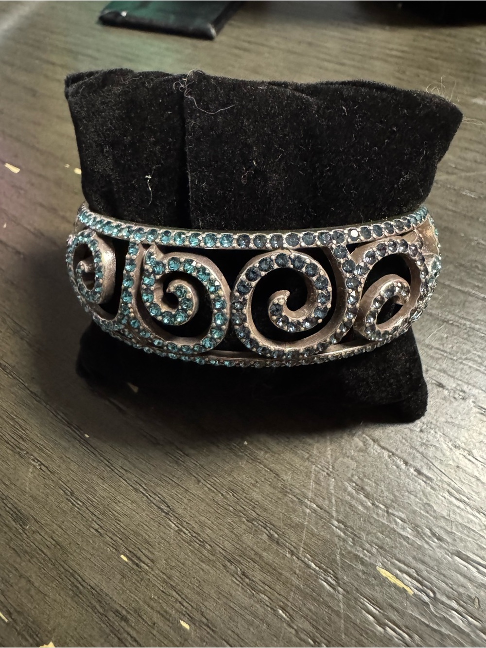 Brighton retired Silver Swirl Cuff Bracelet with Blue Crystals